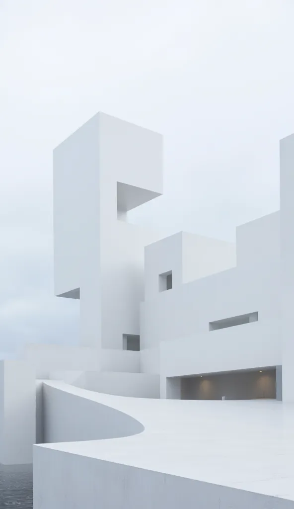 An artistic ultra-realistic photo of a modern house designed by Japanese architects Kazuyo Sejima and Ryue Nishizawa (SANAA). The house has a minimalistic and monolithic design, resembling the New Art Museum in New York, with an all-white exterior and fewe...