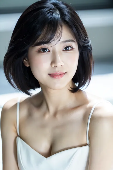 black hair short hair、Age 35、I can see my cleavage、 woman dressed in white , Closeup of Tsuyu , Beautiful Korean Woman Wearing Black Hair, Gorgeous Young Korean Women, Cute Korean Actresses,  Nam Jae-yeon, Korean idol portraits,  Jung Hwa-choi , beautiful ...