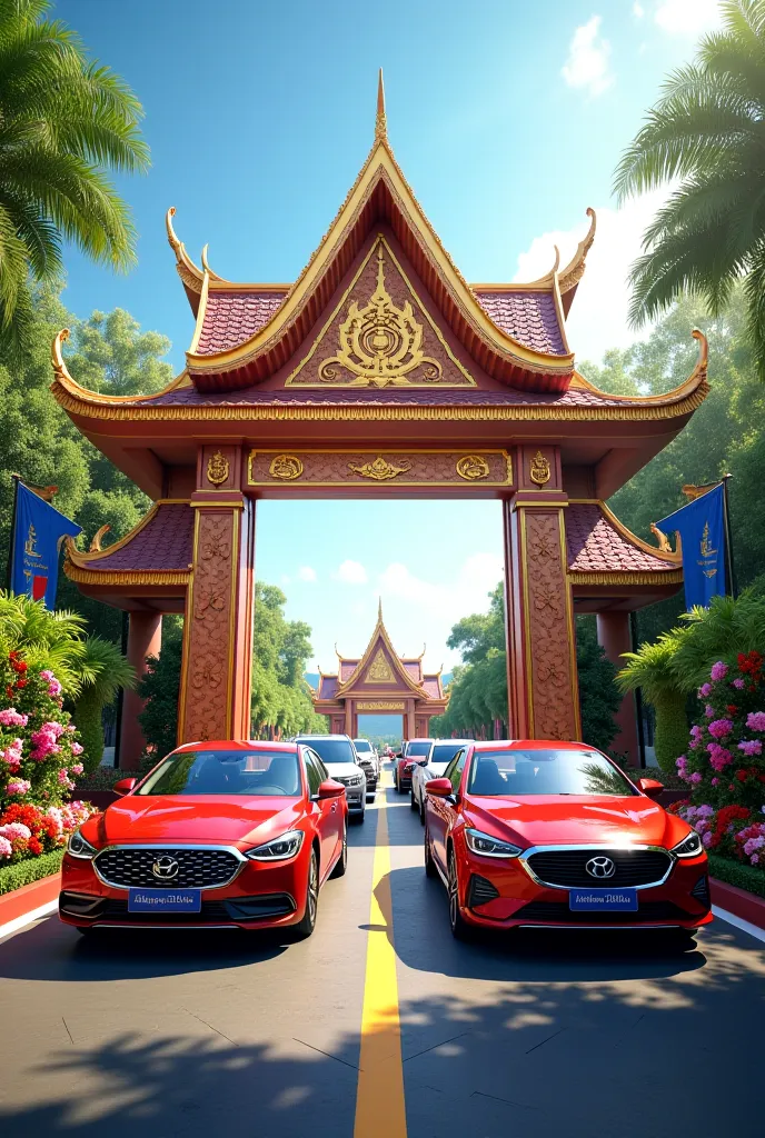 Make the entrance to the welcome to Chiang Mai event and decorate the entrance with a picture of a double row car.