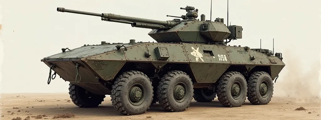 2044-2045.Armored personnel carrier, armored, fictional design.Large machine gun in a large machine gun turret.