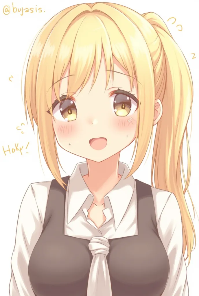  a girl, high resolution, blush, smile, language, Anatomically correct, bangs, blond hair, Hair in front of her ears, medium hair, One-sided ponytail, drooling, smile satisfecha, Ahegao,  saliva trail , smile seductora,  moaning, 