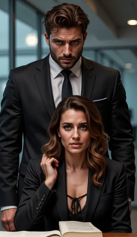  Realistic book cover  "Silent Possession"  using a male CEO and a woman 
