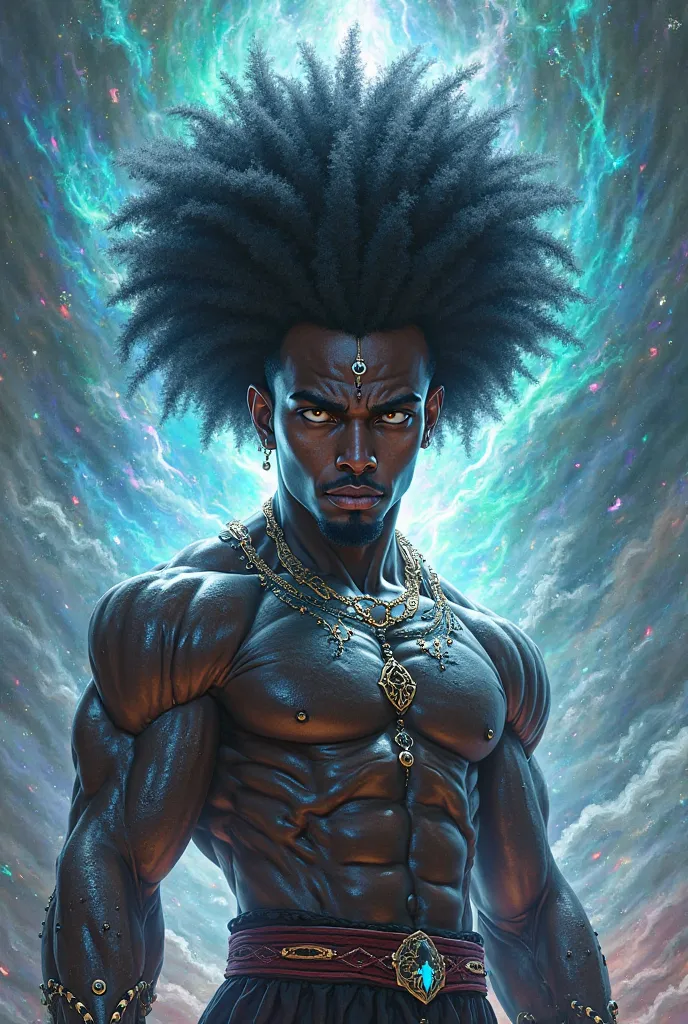 A black man with an Afro fused with Whis from dragon ball super