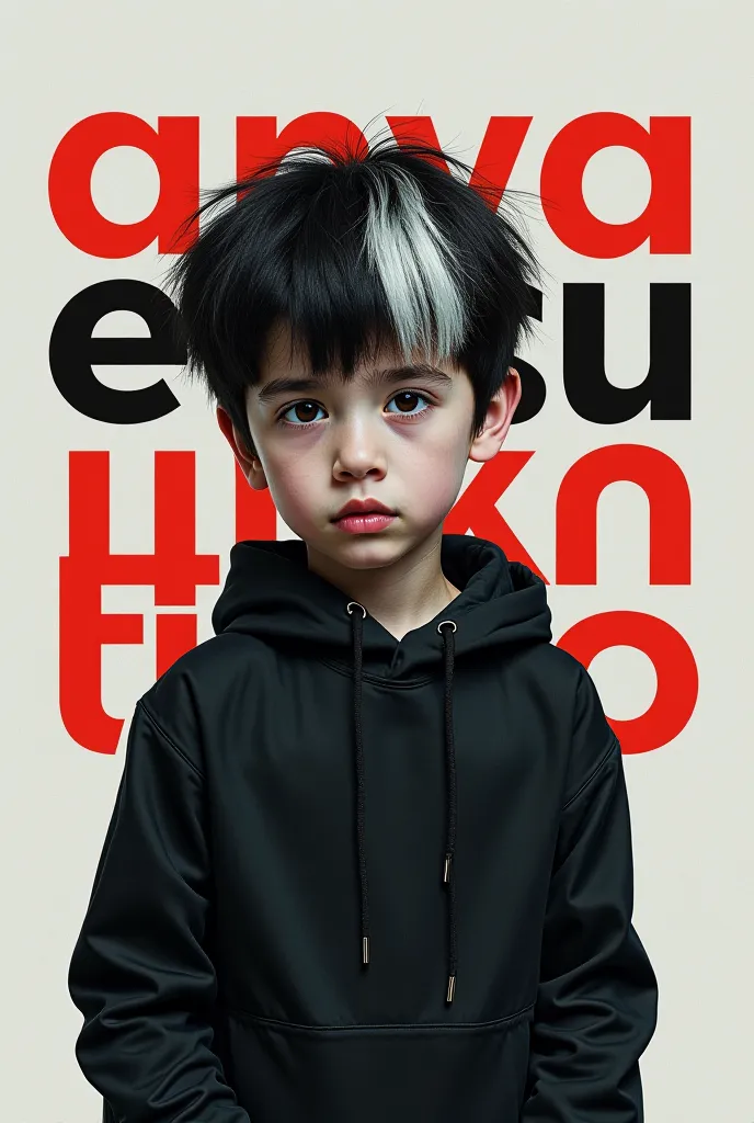 Boy with black hair with white lines in a studio with big words ANYELOSKY and TAPTAP around it.