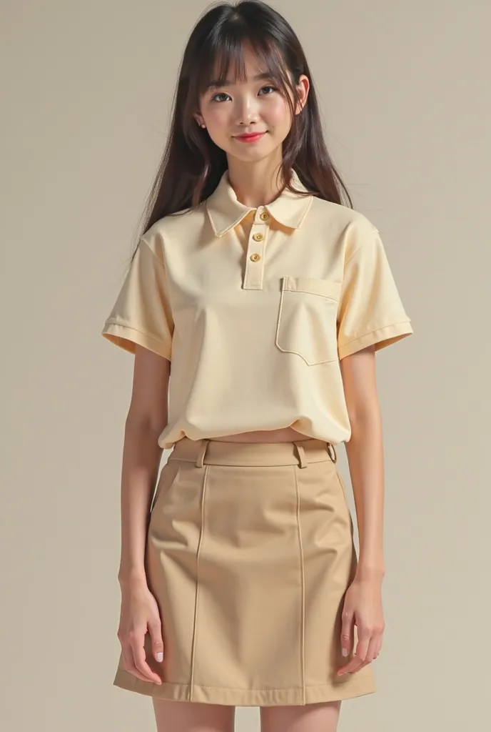 Beige polo shirt short beige skirt uniform type that the shirt and skirt are glued together 