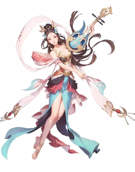 cartoon image of a woman in a dress and holding a lute, Full body fairy,  Onmyoji detailed art,  Onmyoji, Anime Goddess, G Lilien art style,  heise jinyao,  Onmyoji portrait, nezha, bian lian, Inspired by Lan Ying, Sea Animal Husbandry Mu Hanling, yun ling...