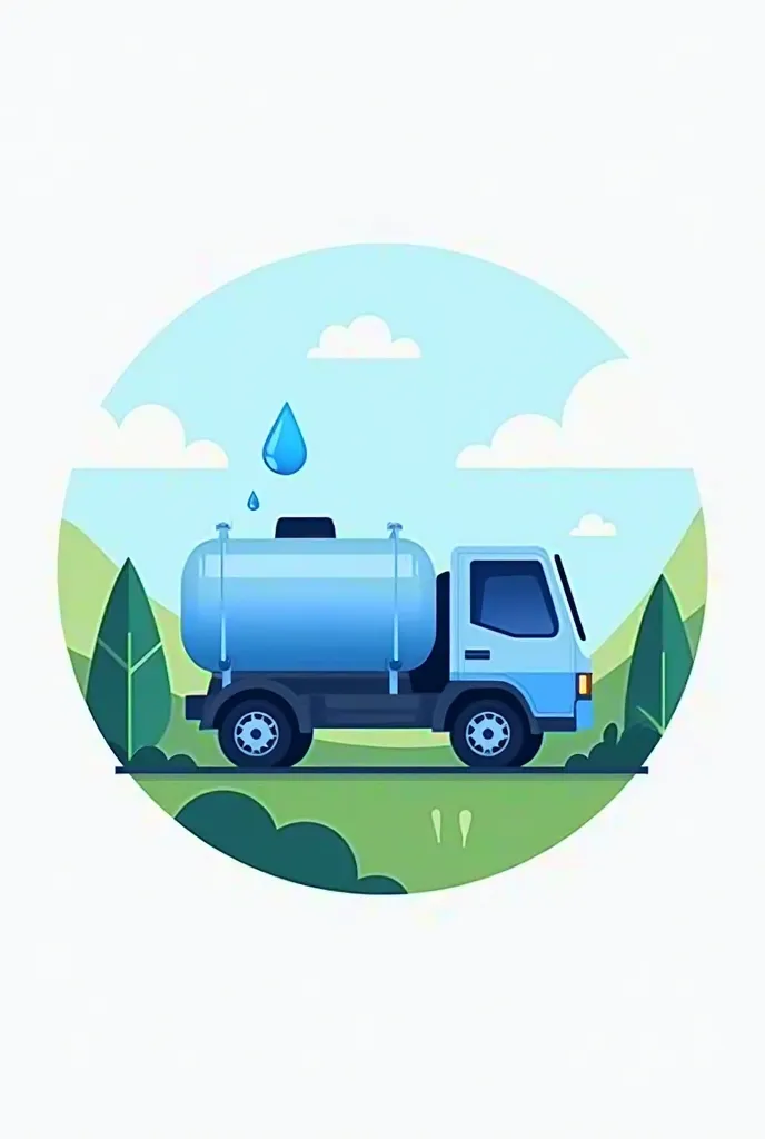 A logo-like image with the colors blue and green, containing a drinking water tanker