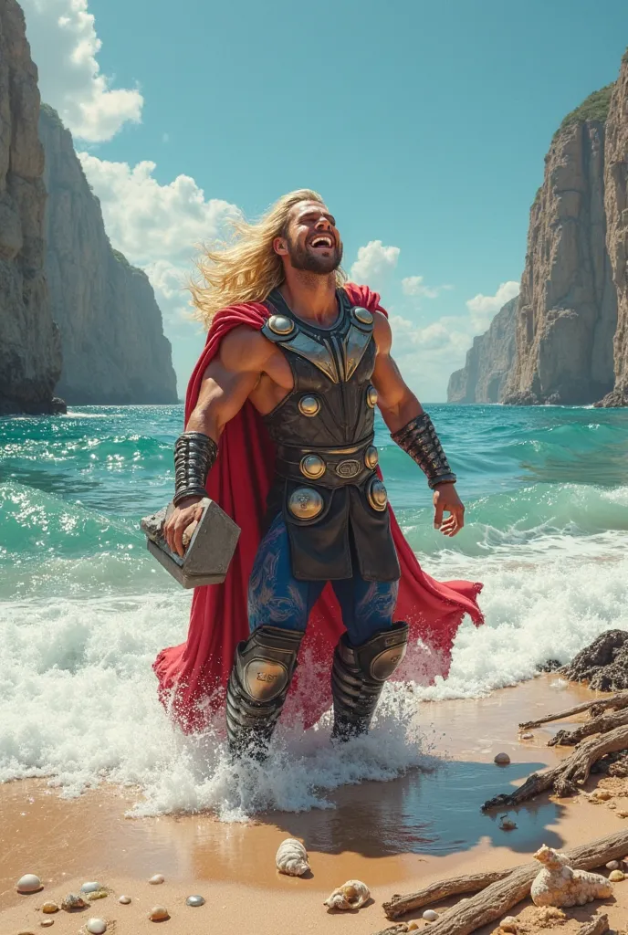 Thor laughing in sea beach