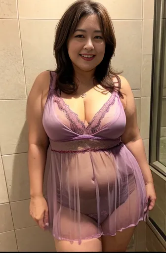 Mature attractive woman、2people、Chubby、Big 、See-through open negligee、Sexy Underwear、smile、shower、masterpiece、highest quality, 70 year old, fat