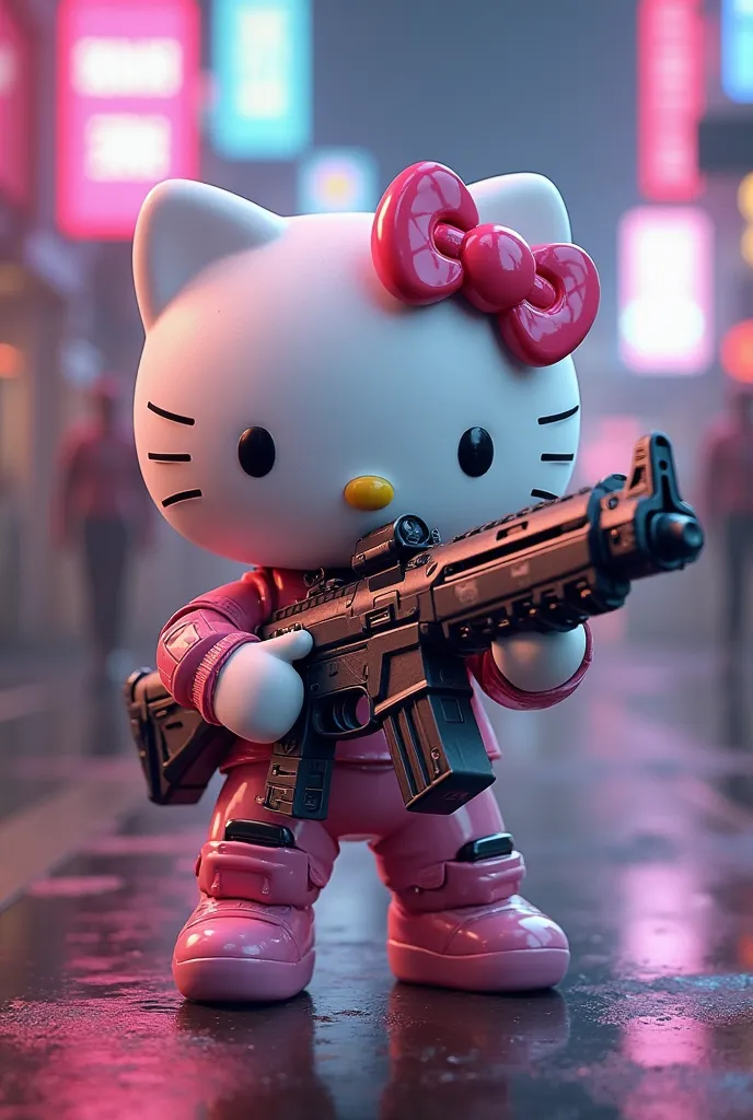 A Hello Kitty holding an evolutionary weapon from Free Fire