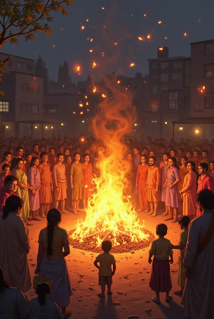 Holika dahan and public celebrate and  standing around it