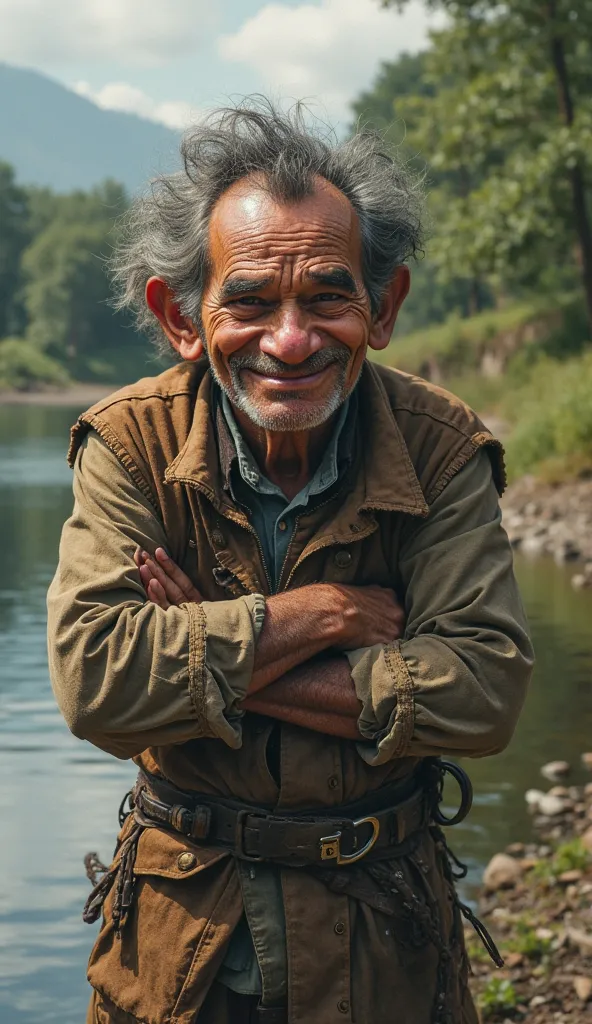 A greedy villager hears the story and heads to the river with a cunning smile. He deliberately drops his axe into the water and starts crying, pretending to be helpless."