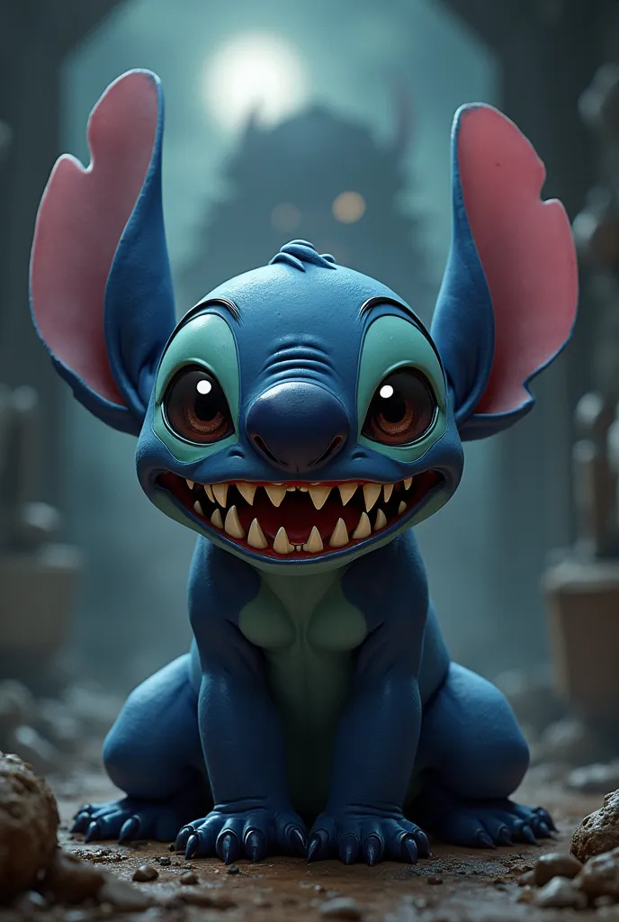 Make stitch look dark and evil with a happy face