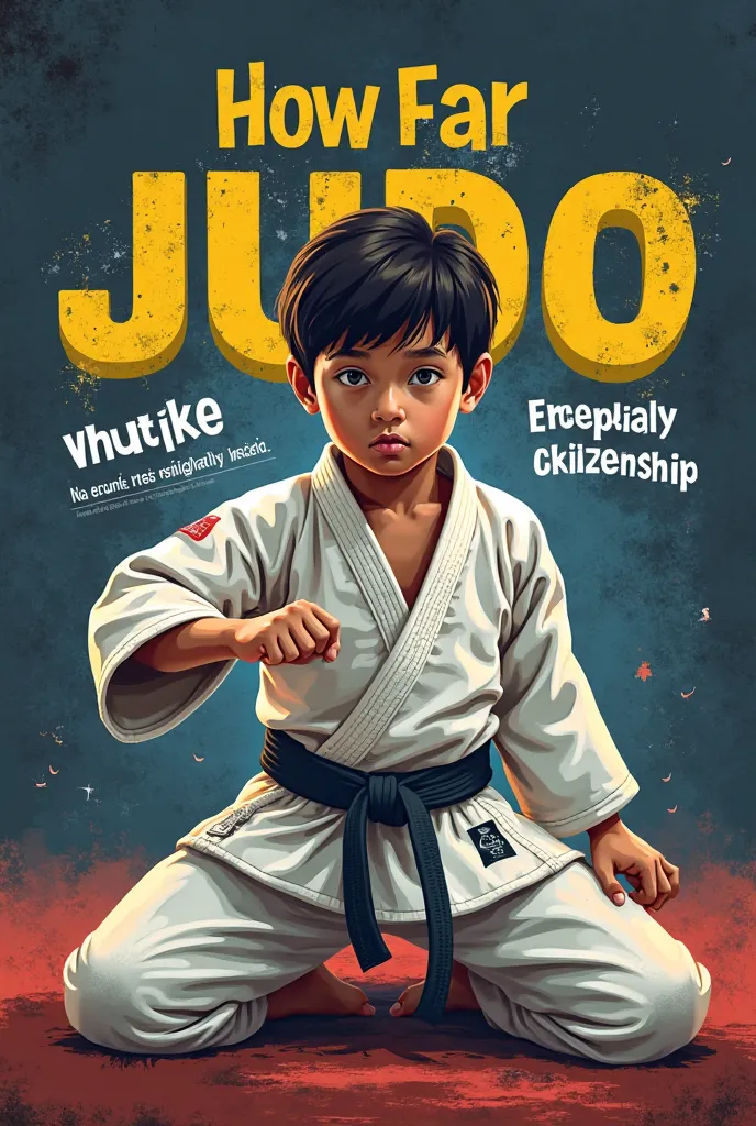 Create a poster with the title "SCHOOL JUDO - EXEMPLARY CITIZEN" using a modern font, legible and with good contrast (for example,  Letters in white or yellow ) font to highlight the main message.