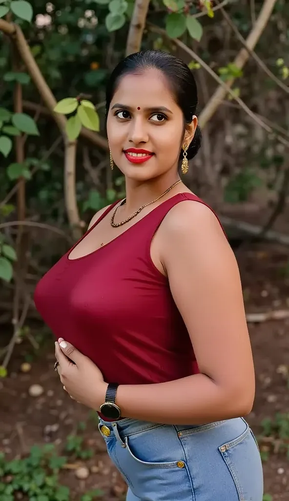 Female outdoor, two hands holding breasts 