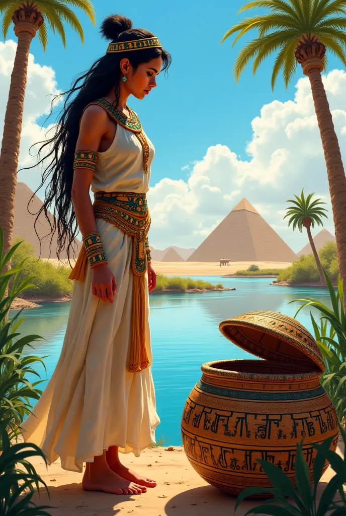 The daughter of an Egyptian pharaoh finds a  in a basket on the Nile River