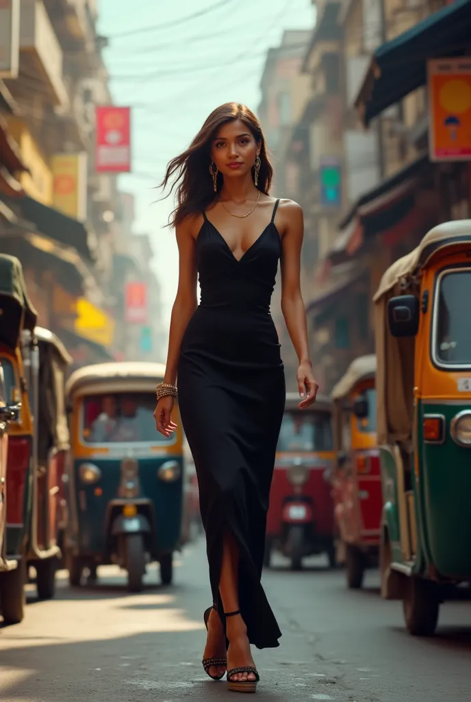 Black dress lady, Walking On the Street on Mumbai