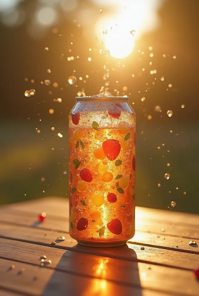  Scene 1 : Opening frame
The camera is slowly approaching the bright Brapsi tin can, standing on the table against the summer landscape. Sunlight reflects off the bank, banks in their hands creating a spectacular shine. Cheerful music sounds, uplifting.

S...