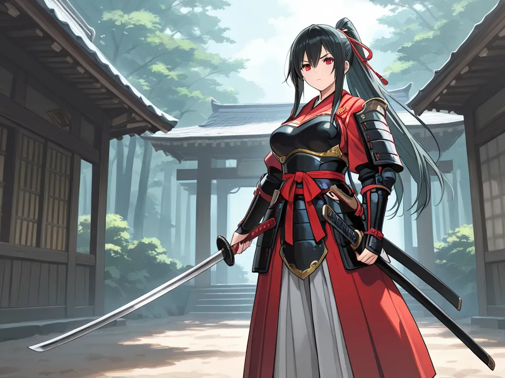 A Samurai Girl Standing in the Wilderness