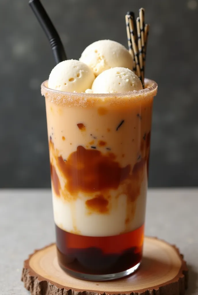 Coffee Jelly Float
 
Iced coffee jelly + coconut milk + buko pearls, topped with scoops of vanilla ice cream and kape barako foam. Served in tin cans.