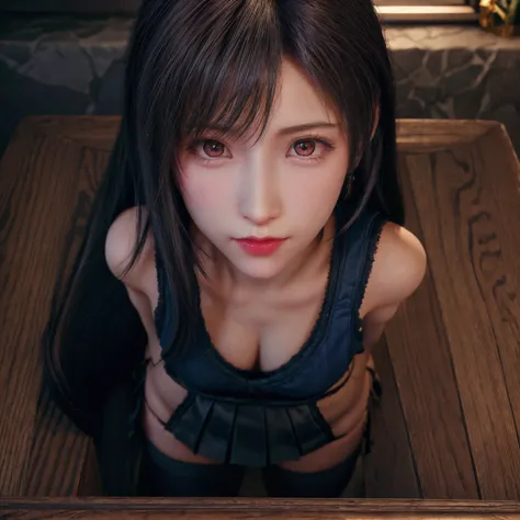 ((upper body:1.3)).blown away by a long wind [Blue-Black:.3] hair,watching the audience, (table top:1.3), (8k, realistic, RAW photo, top quality: 1.4), Japanese, (1 girl), beautiful face, (realistic face),{Wavy medium hair|Front hair long bob|short hair wi...