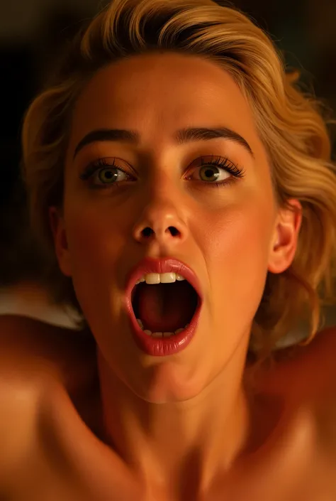 AMBER HEARD is surprised to see a man's cock,POV from top to bottom sitting on the floor with her mouth open, she is excited, Enjoy it a lot,Fiery detailed face perfect beautiful