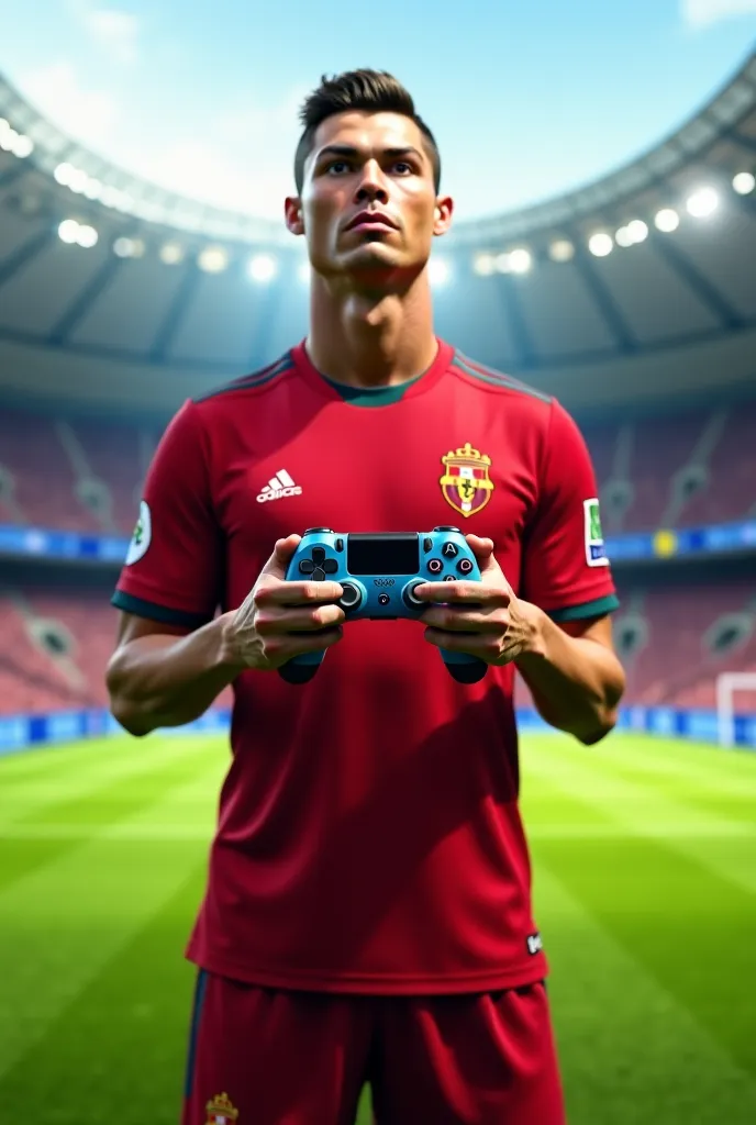 Ronaldo on pitch with ps4 controller