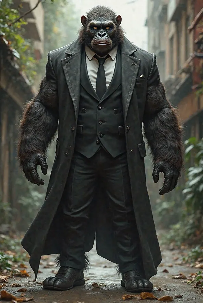 Strong monkey in the body of a human with a suit