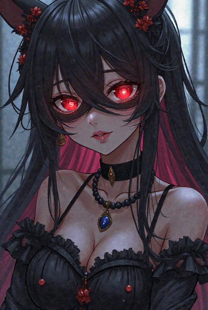 1girl, Solo, Long Hair, Closed Mouth, Jewelry, Tongue Out, Mask, Masterpiece, Saliva, Evil Smile, Yandere, Tsundere, Jealous, Crazy, Evil, Glowing Eyes, Mask Removed, Anime, Anime Style, 