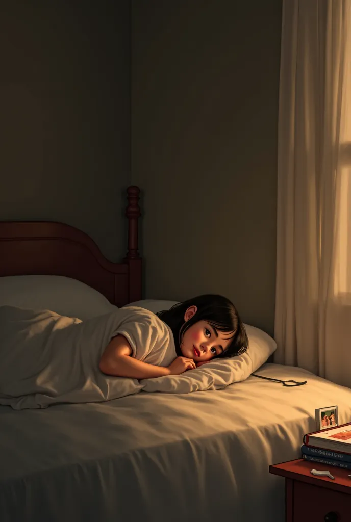 An image of a girl lying, with her mother away or doing another activity, to reflect that there were no bedtime stories