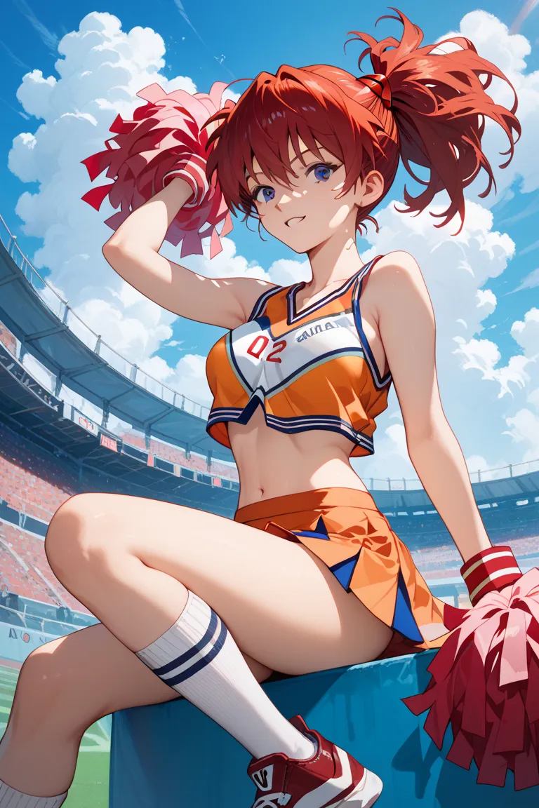 EVANGELION,asuka, red hair,cheerleader, ｛｛over-kneehighs｝｝