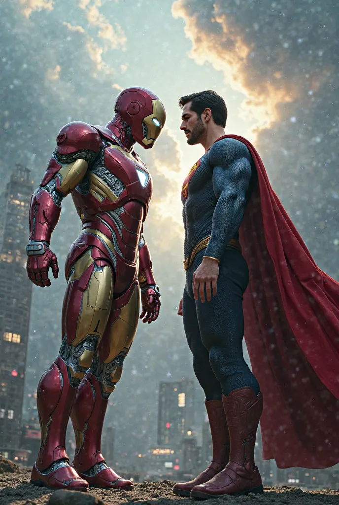 Iron man vs Superman realistic with surrealism high graphics texture and rtx