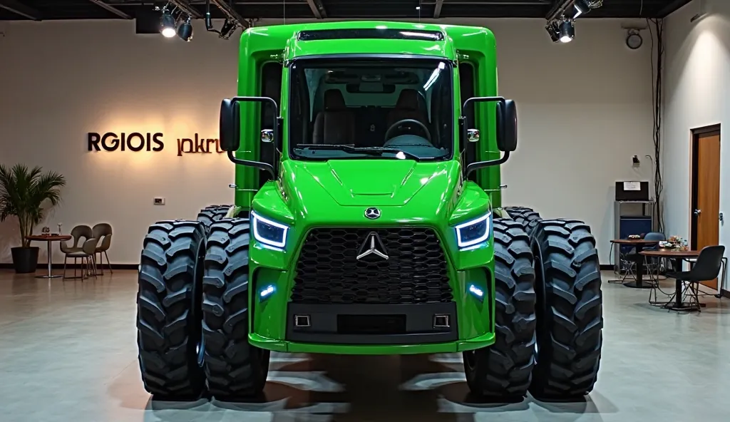 New 2024_2025 Top 5 Largest New AGE Tractor of the World exterior front review Open vehicle lights 100% Real and clear images first look show in furnished showroom the vehicle green colour high quality and high- resolution and name and Logo show on the bac...