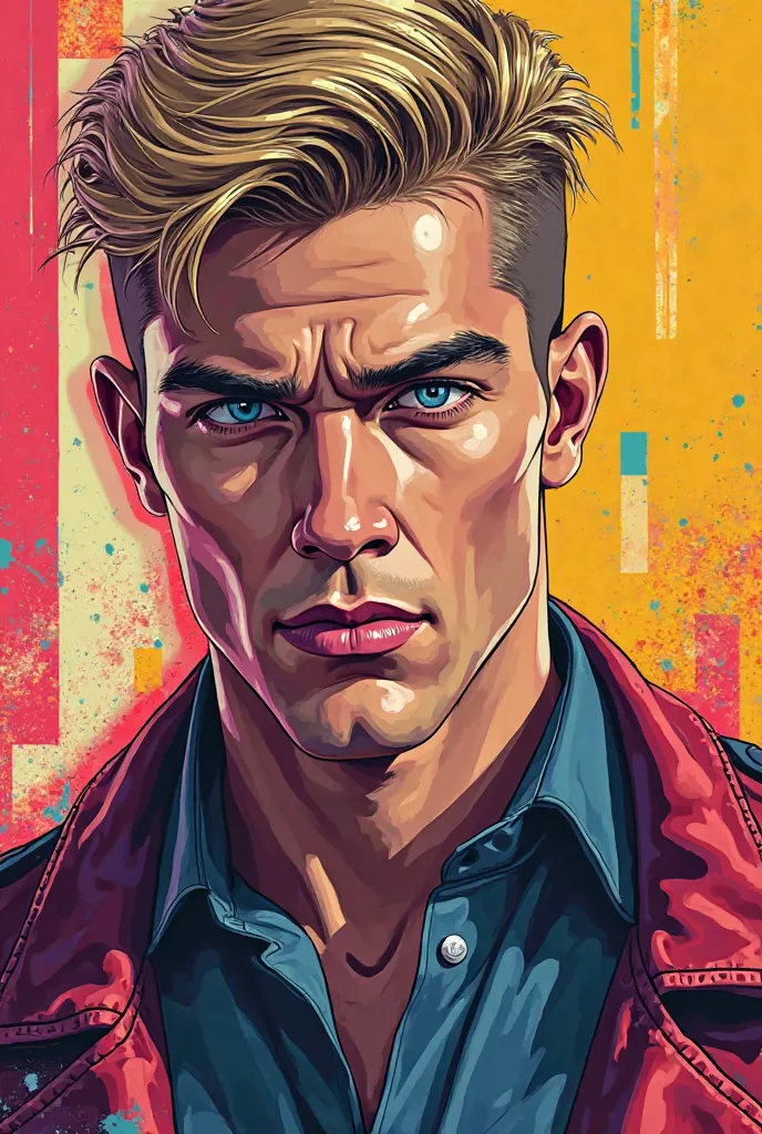 Create a handsome Aryan man, pop art style