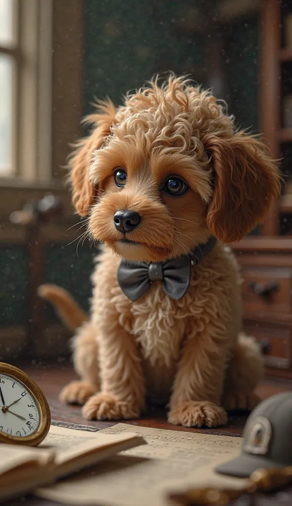 A cute puppy that looks like Sherlock Holmes and looks like a human