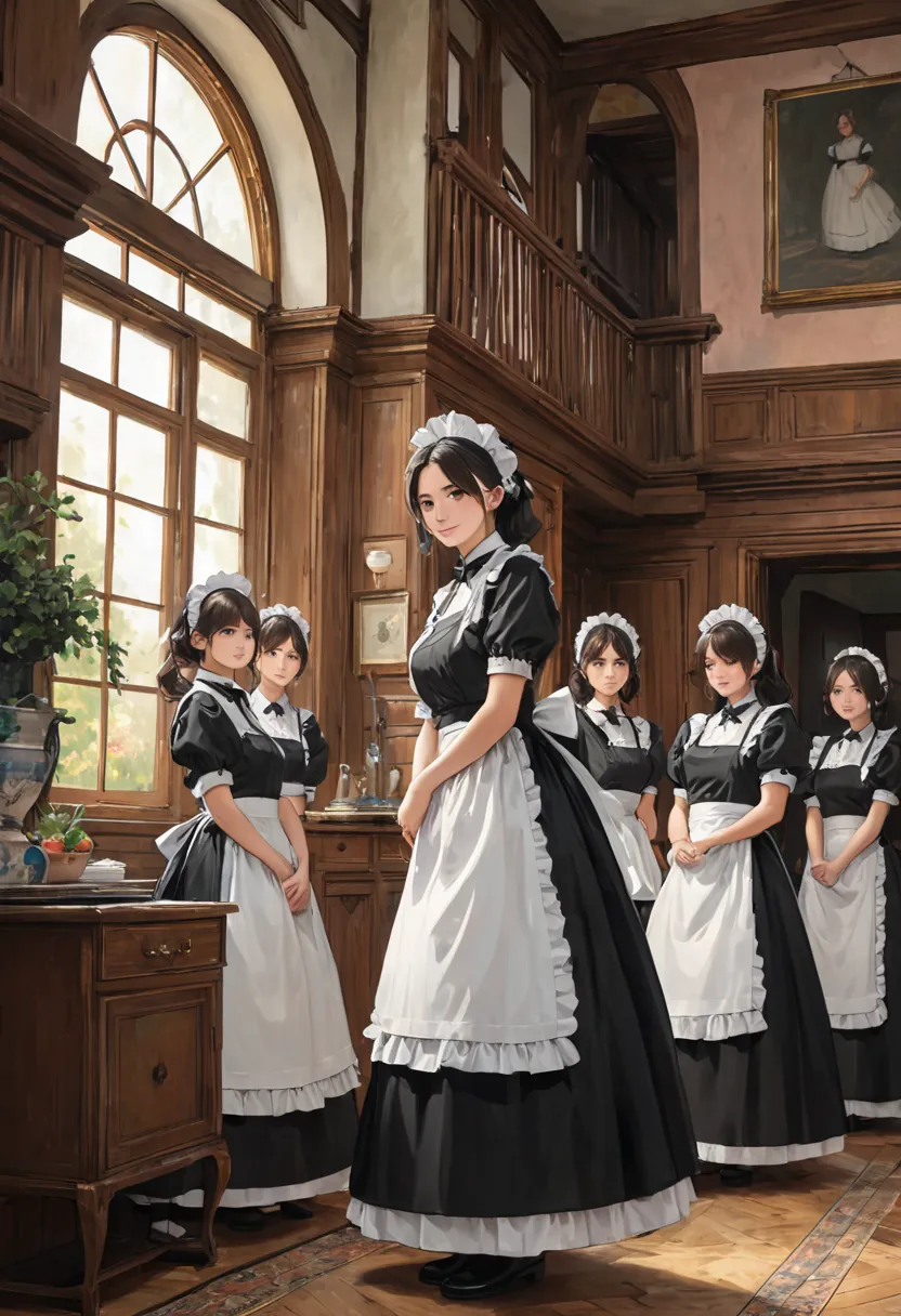 Maid Manor，A group of maids stood in the house to welcome you home