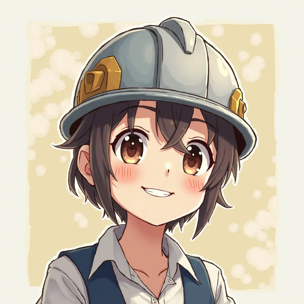 give me a passport size photo well dress helmet of a civil engineer in anime in happy mood
