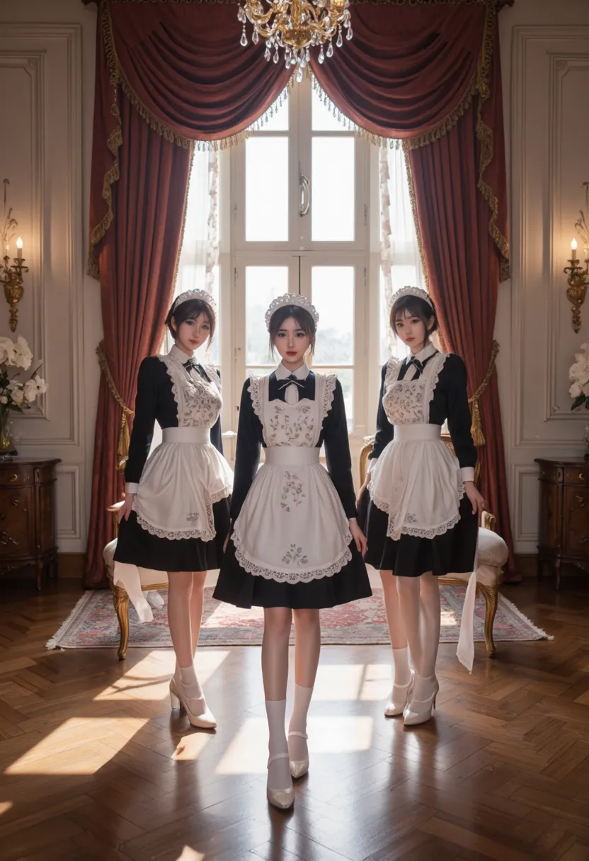 Maid Manor，A group of maids stood in the house to welcome you home