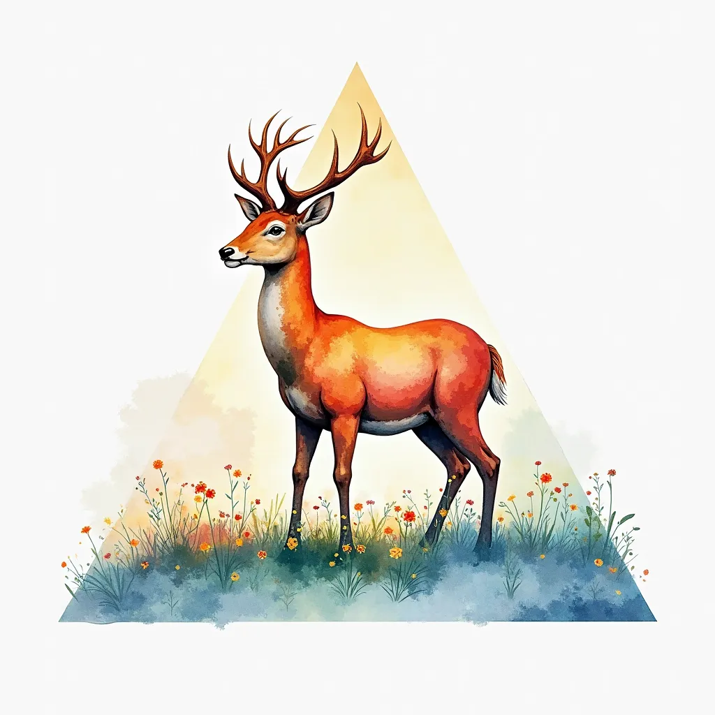 deer image in multicolor triangle watercolor paper art with a realist for wall art