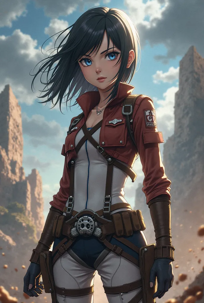 sceenshot Actack on Titan Girl with black hair abd blue eyes