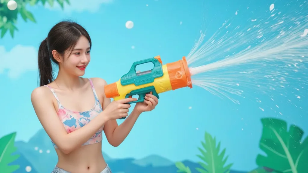 GIRL PLAYING WI TOY WATERGUN