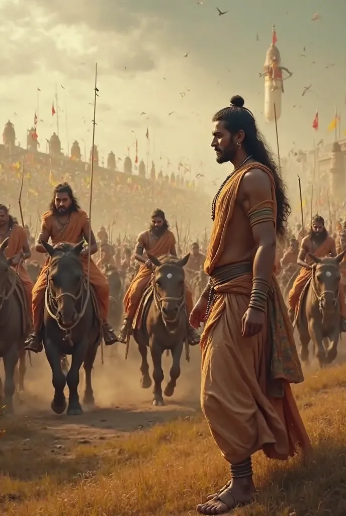 Introduction – The Battlefield of Kurukshetra

🎥 [Wide shot of the battlefield, warriors preparing for war, elephants and horses marching. The camera zooms in on Arjuna, looking distressed. Krishna, his divine charioteer, stands beside him.]
