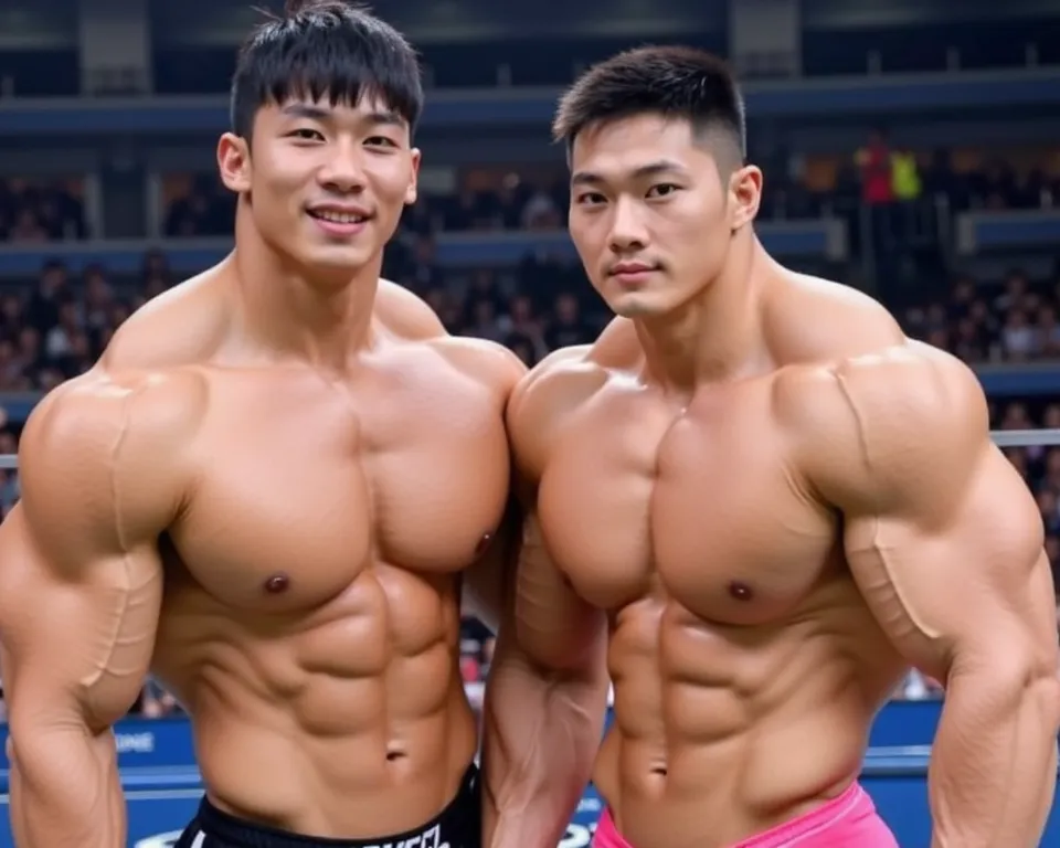 2 strikingly handsome 18-year-old Korean young wrestlers with an angelic face. His features are distinctly Korean, with soft yet masculine contours, a fresh, youthful appearance, and captivating single eyelids that enhance his divine wrestler look. He has ...