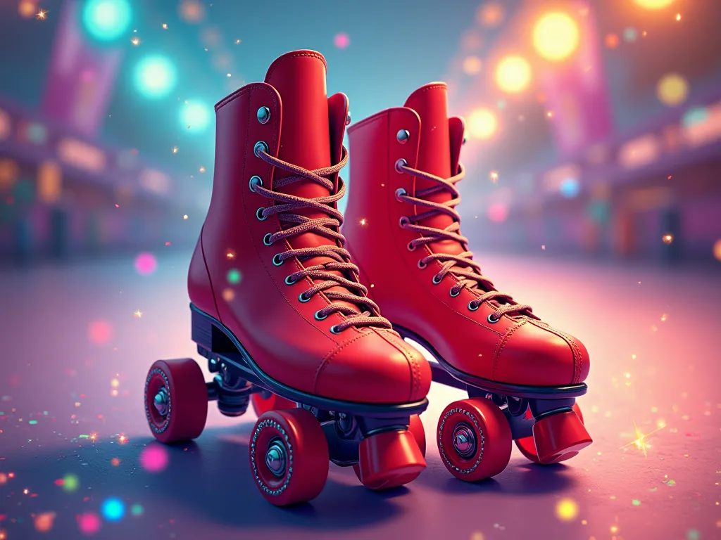 illustration of red roller skates with rainbow sparkles