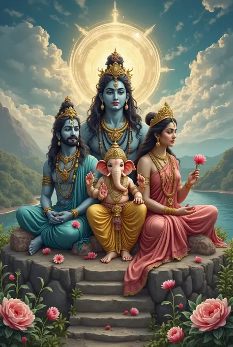 god ganapathy with god saraswahi and god lakshmi