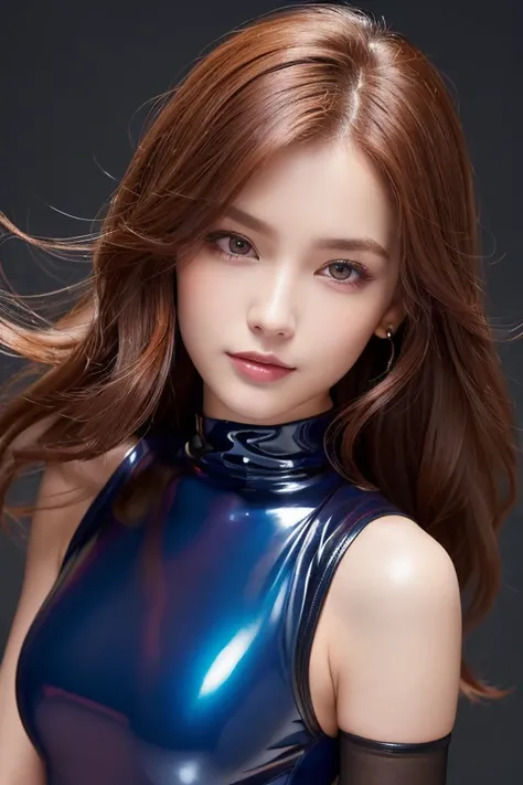 (((   Super Resolution))), (((  top quality))), ((( Ultra Shiny Latex Dress, tight, blue latex,   sailor color , shiny leotard,  group photo ,   1 girl,   HIGH NECK  , Impossible Chest ,  black panty stockings ,   sleeveless))),   Knee High Boots 、face-clo...