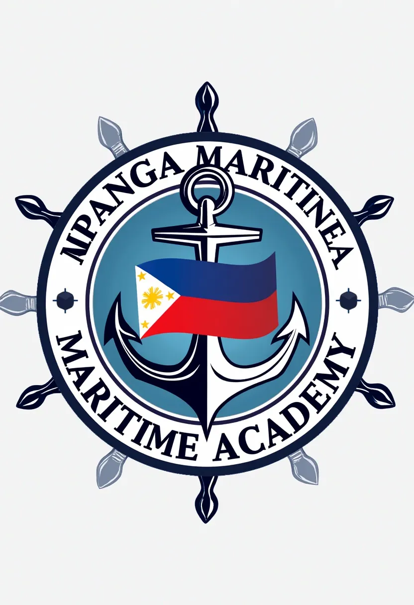 Make me a maritime academy logo. Name of the maritime academy is Pampanga Maritime Academy. Put a Philippine flag, an anchor, and a steerwing wheel ship. Don’t forget to out the text Pampanga Maritime Academy