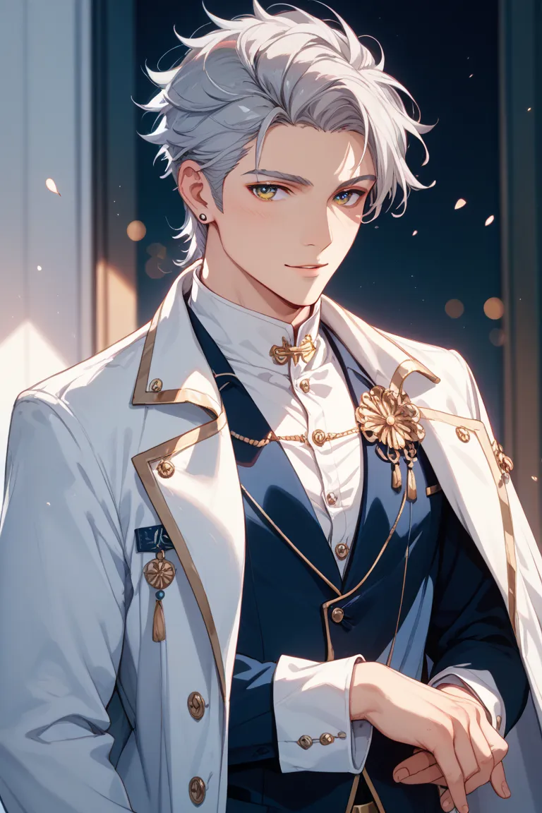 male。Beautiful。 Silver Hair。doctor。white coat。