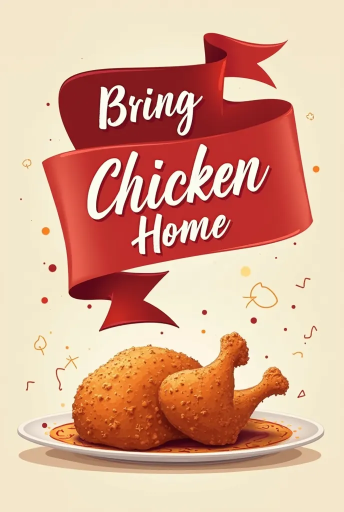 Create a red ribbon that specifically says BRING CHICKEN HOME in one line and put a picture of a whole fried chicken at the end of the text