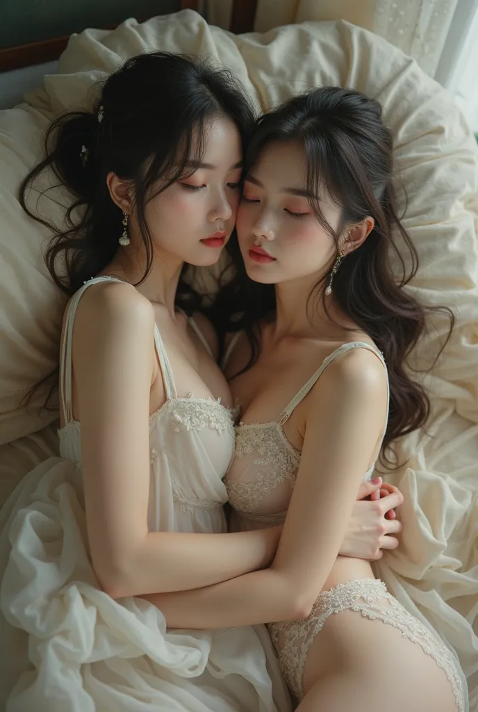 1 beauty chinese girl 18 years old and 1 more beauty chinese girl 18 years old wear sexy sleep in bed 